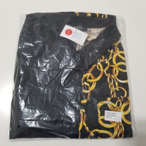 NWT JULIA by LOVE J Two Tone Chain Print Button Front Shirt Color Black Size 2XL - Picture 3 of 6